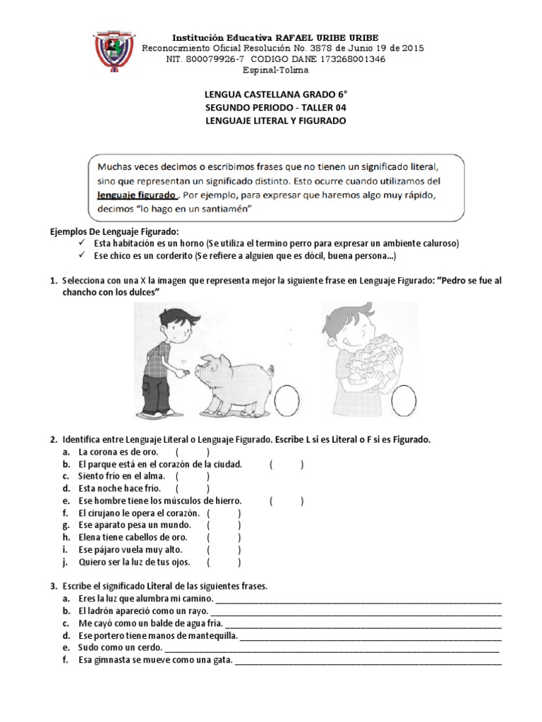 Ejercicios de Lenguaje Literal y Figurado | PDF | Artes del Lenguaje y ...