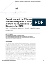 Grand Résumé de Résonance - Une Sociolo... E, Paris, Éditions La Découverte, 2018