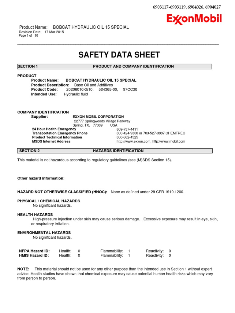 MSDS HydraulicHydrostatic Fluid ExxonMobil PDF Firefighting Fires