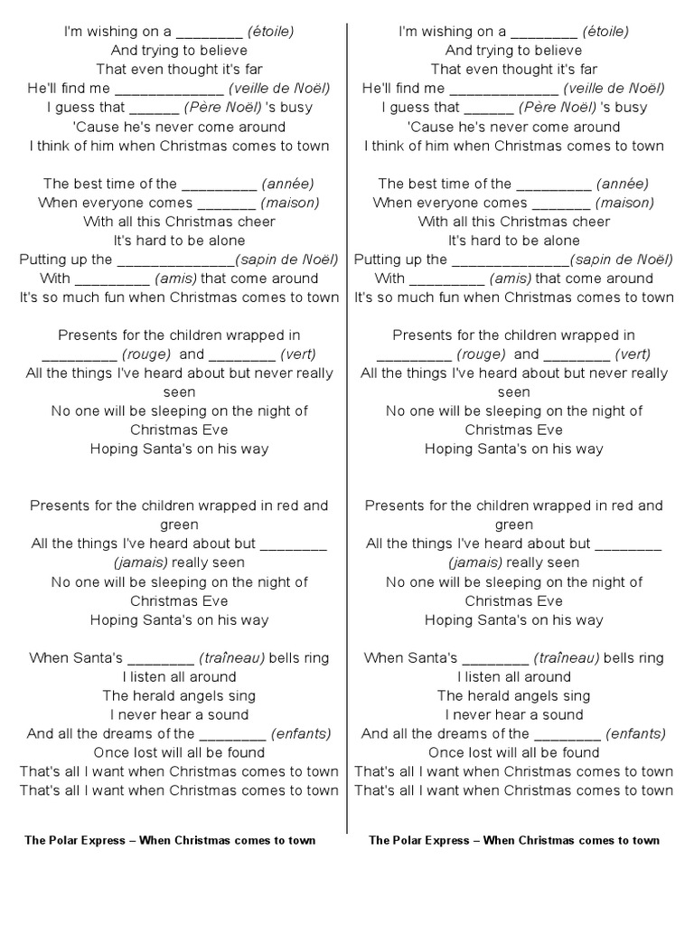 Paroles À Trous When Christmas Comes To Town PDF Santa Claus