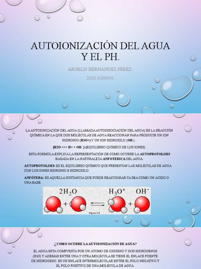 Autoionización Del Agua y El PH .Argelishp. Bioquimica I. PDF Ph