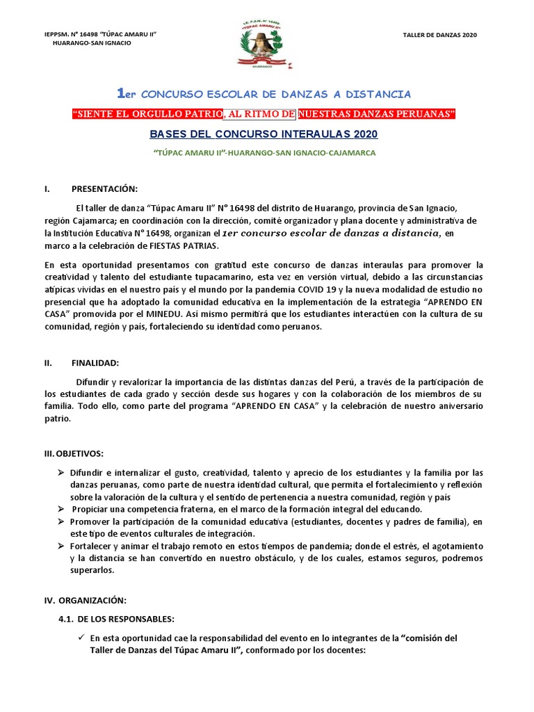 Bases Del 1er Concurso Escolar de Danzas A Distancia | PDF | Ritmo | Bailes