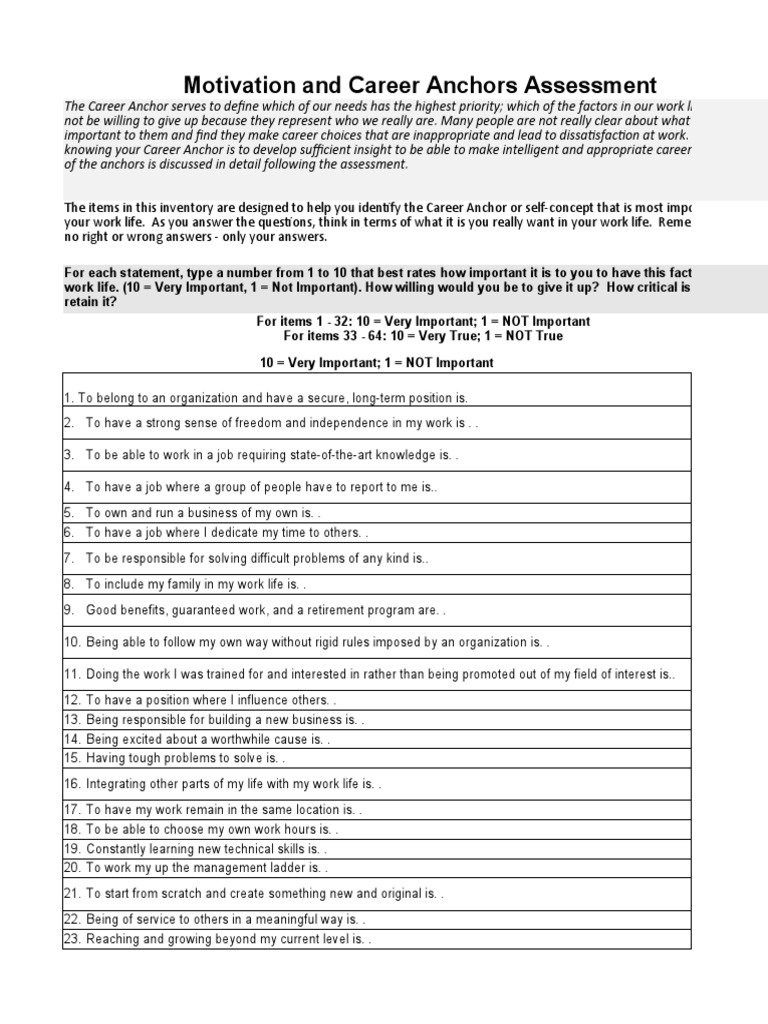 3 Career Anchor Calculations PDF Competence (Human Resources) Behavioural Sciences