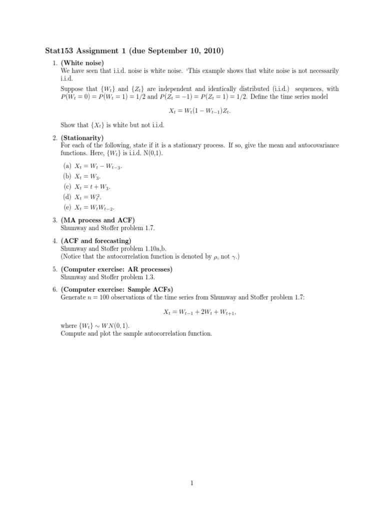 Stat153 Assignment 1 Overview | PDF