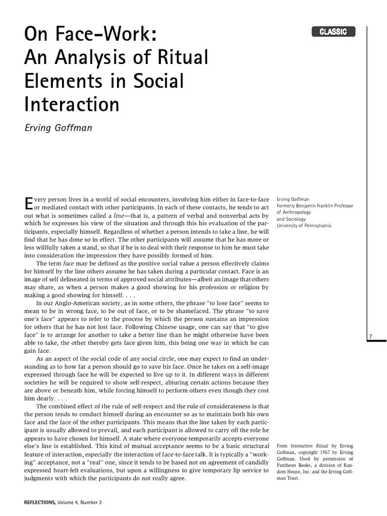 (Sociology) Erving Goffman On FaceWork An Analysis of Ritual