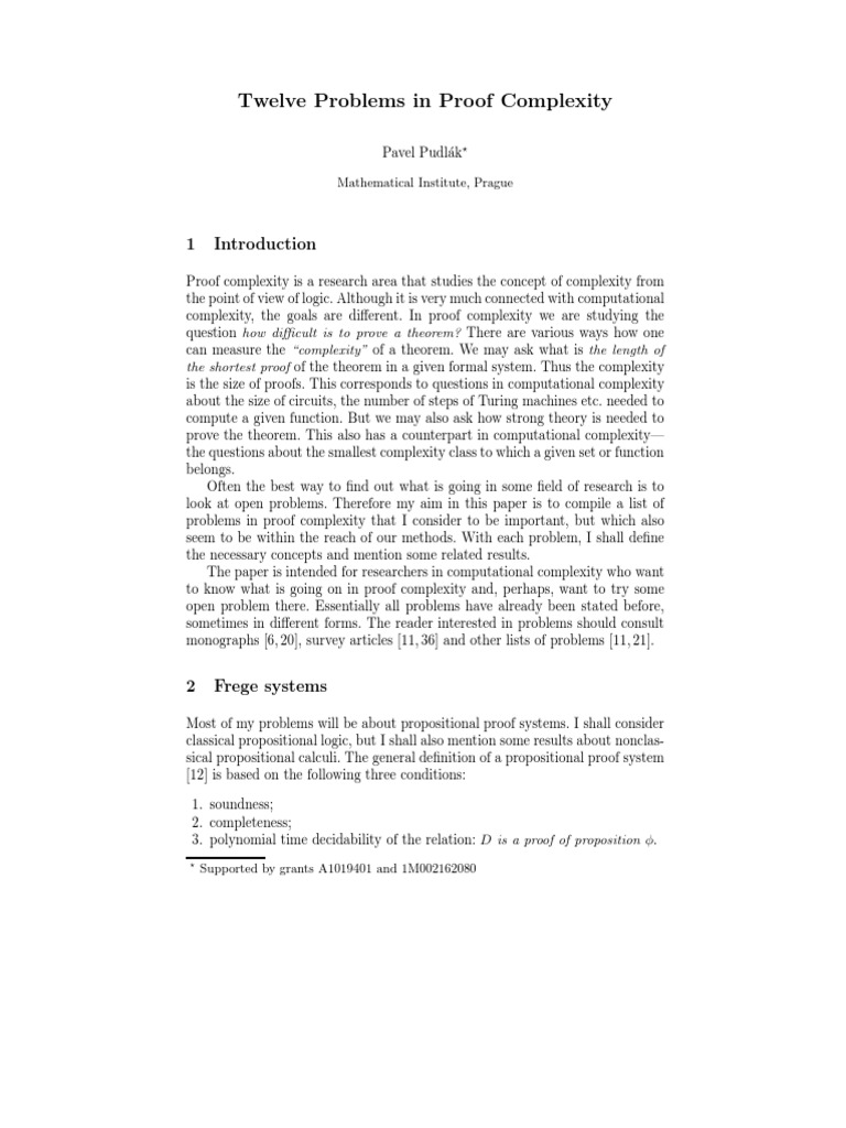 Twelve Problems in Proof Complexity: Mathematical Institute, Prague ...