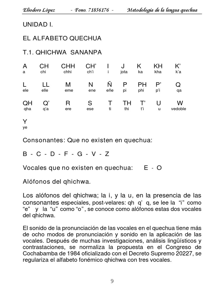 Alfabeto y vocabulario en quechua | PDF | Artes del Lenguaje y Comunicación