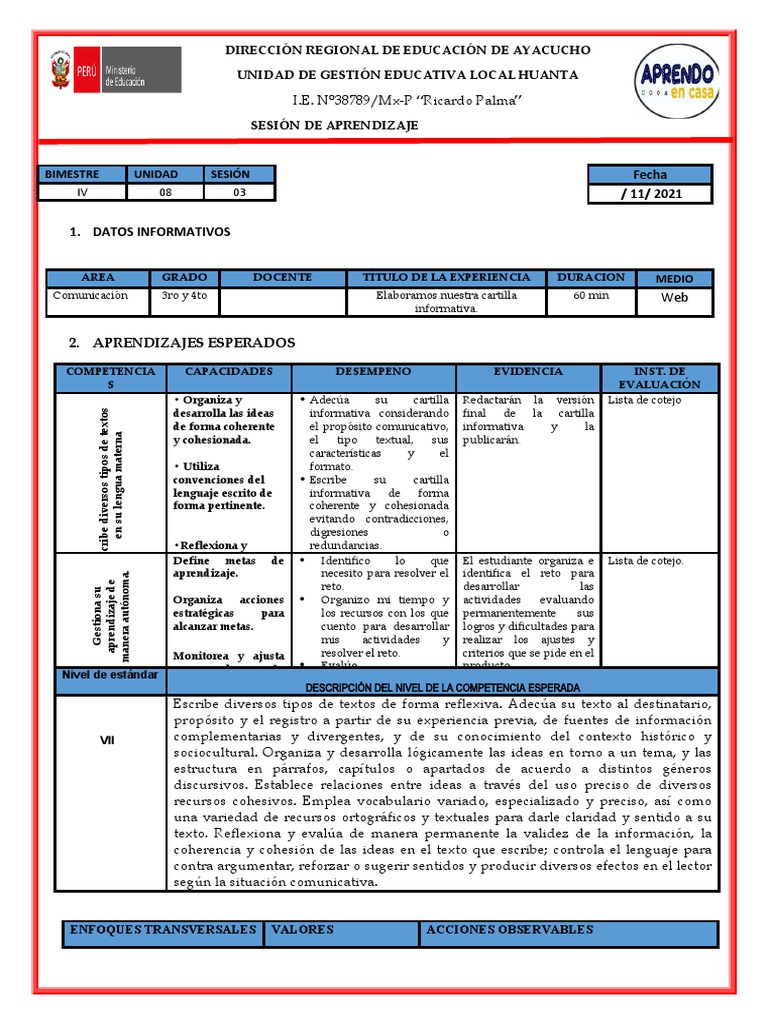 (3y4) 8 Sesin Com N 3 | PDF | Aprendizaje | Evaluación