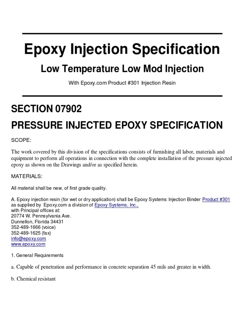 Epoxy Injection Specification Guide | PDF | Epoxy | Concrete