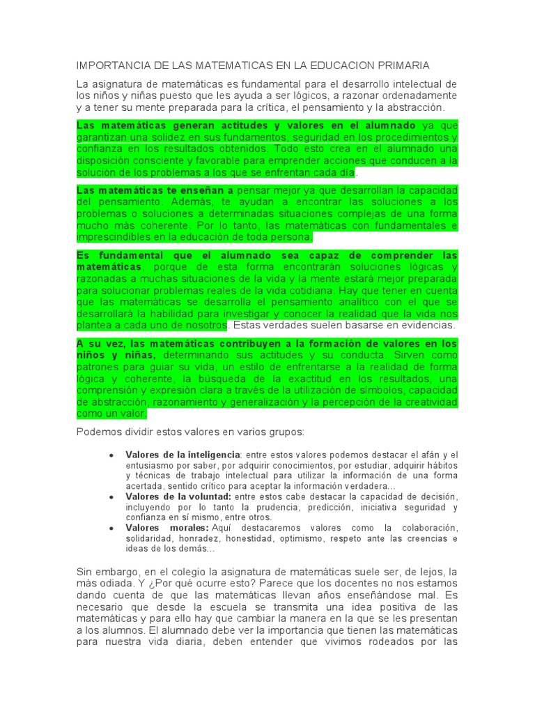 Importancia de las matemáticas en primaria | PDF | Educación primaria ...