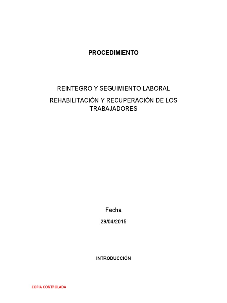 Procedimiento de Reintegro y Seguimiento Laboral | PDF | Derecho ...