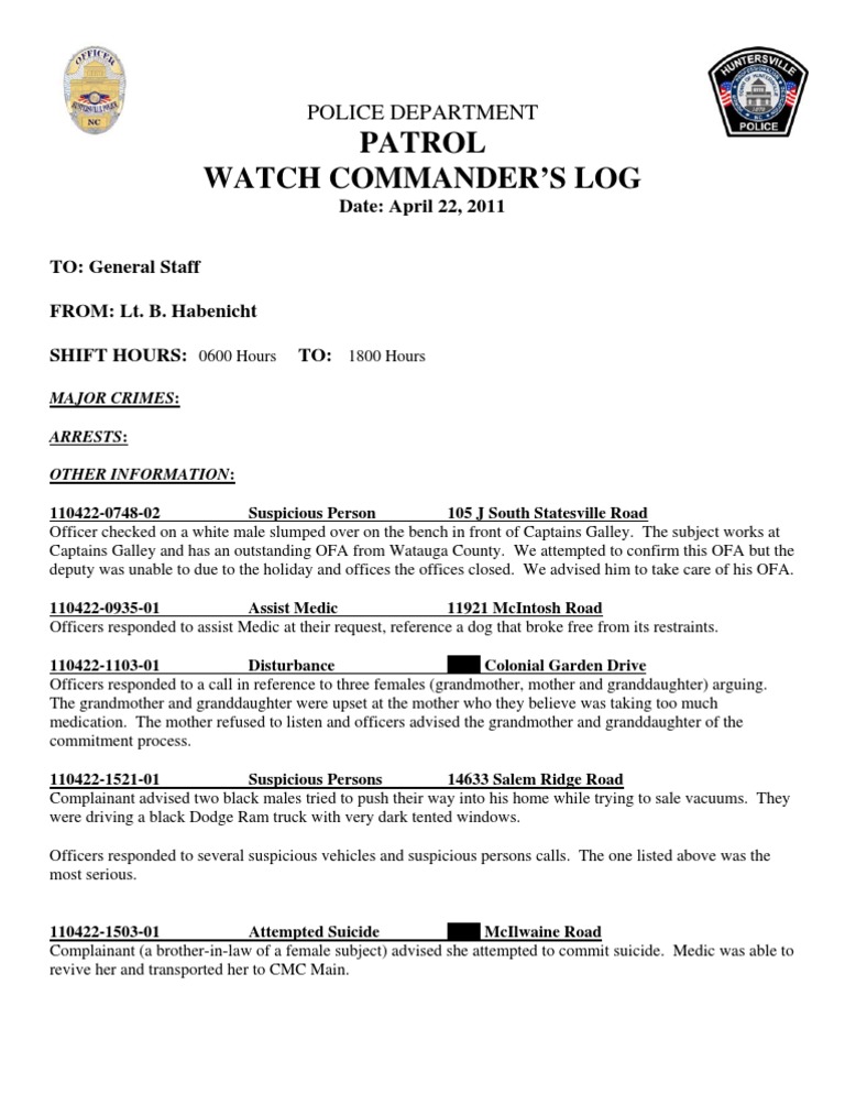 Watch Log 04-22-11day | PDF