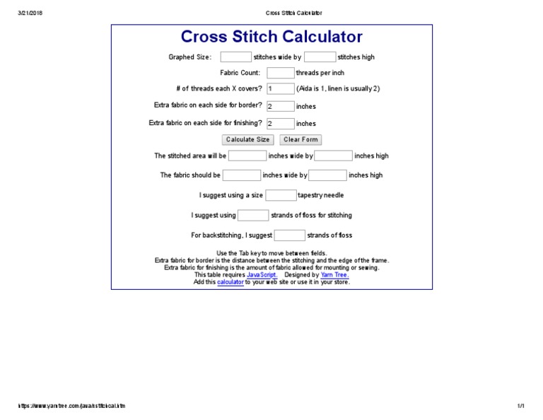 Cross Stitch Calculator PDF