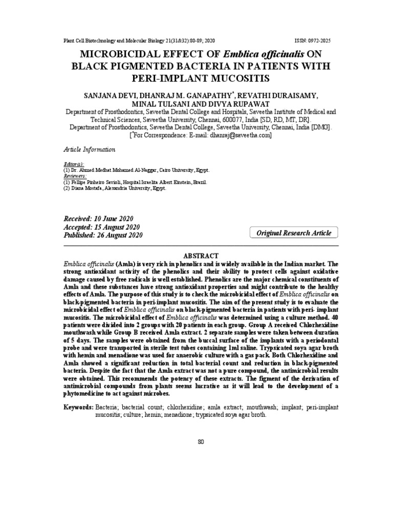 Microbicidal Effect of Embilica Officianalis On Black Pigmented ...