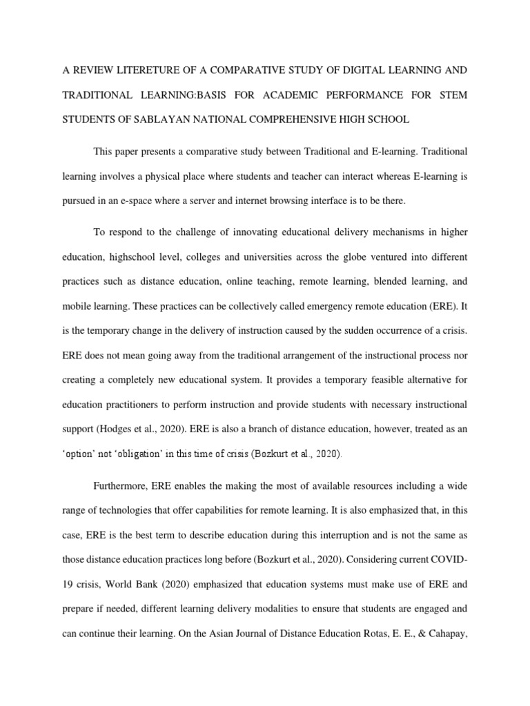 A Review Litereture of A Comparative Study of Digital Learning and ...