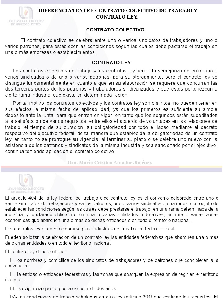 Diferencias entre contrato colectivo y ley | PDF | Acuerdo colectivo ...