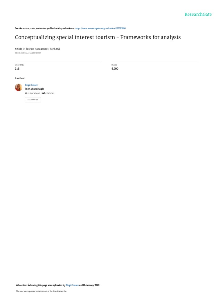 Conceptualizing Special Interest Tourism - Frameworks For Analysis ...