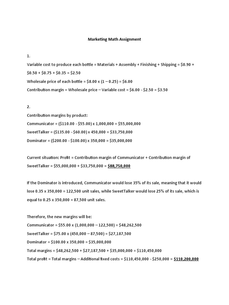 Marketing Math Assignment | PDF | Finance & Money Management | Home ...