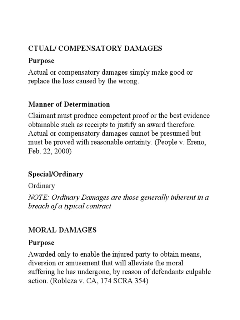 Ctual/ Compensatory Damages Purpose Breach of A Typical Contract PDF