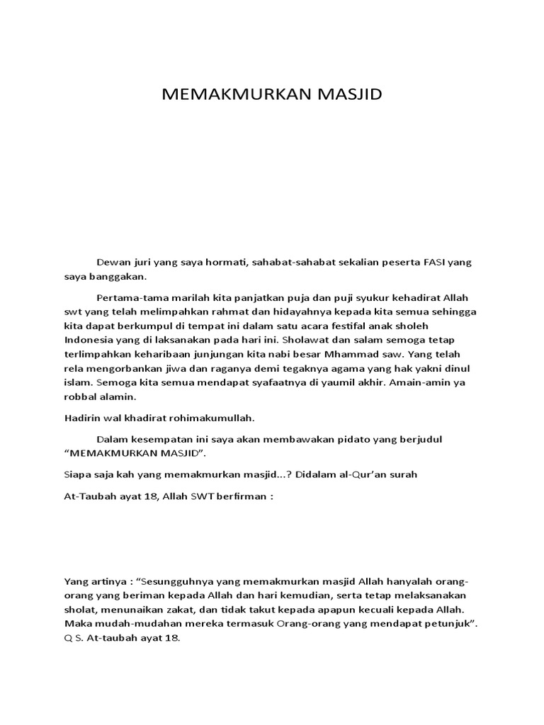 Pidato Memakmurkan Masjid Pdf