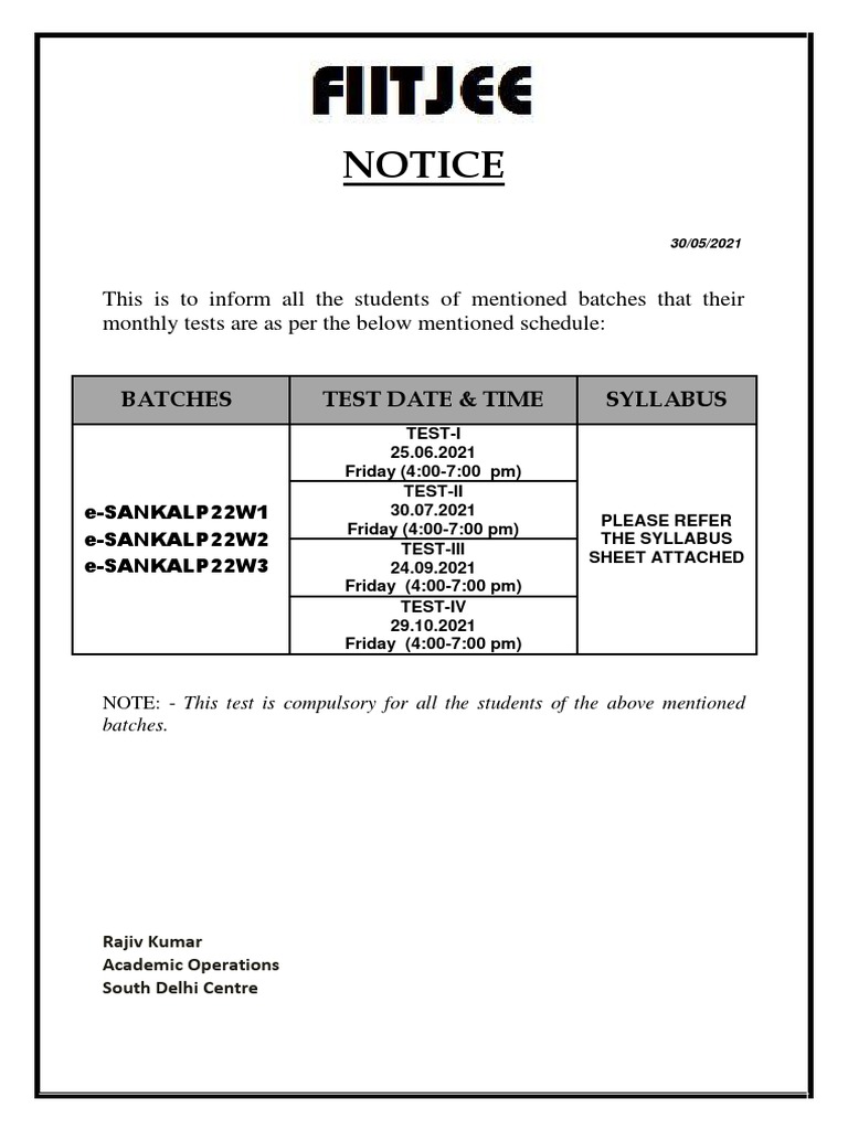 Sankalp Monthly Test Notice Class 12 | PDF | Amine | Derivative