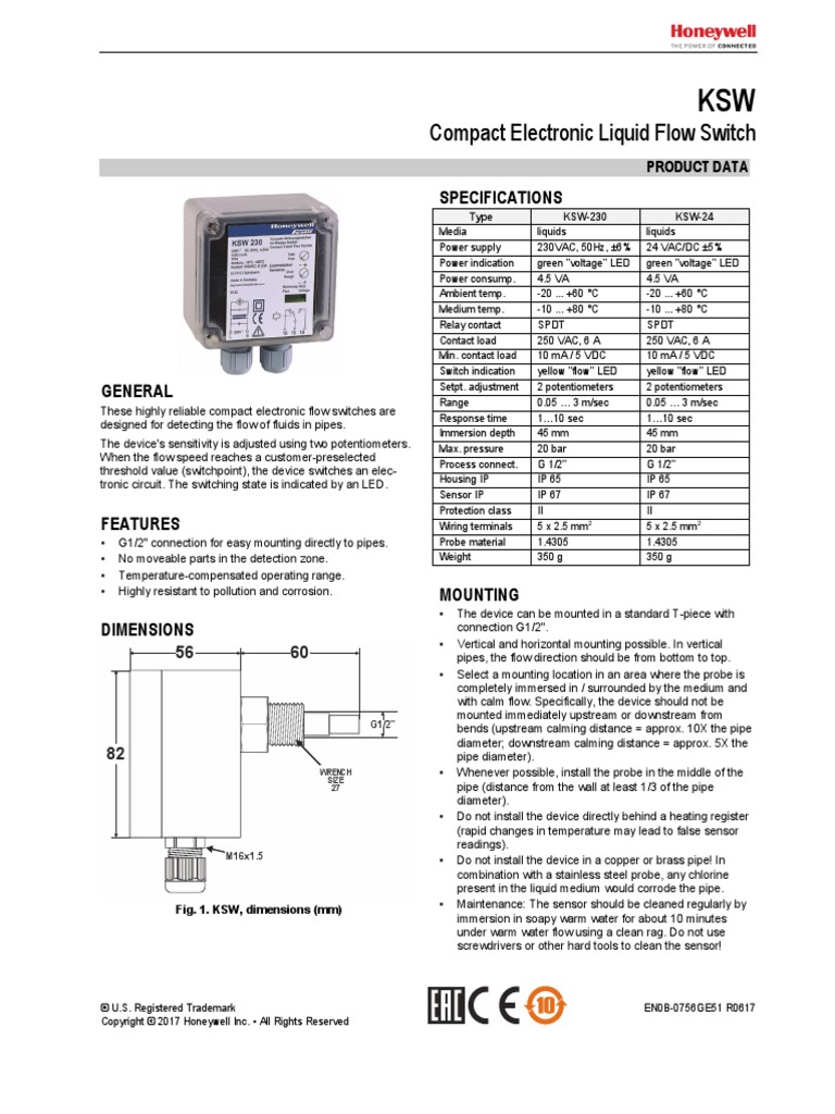 KSW230 (Water Flow Switch) PDF Switch Pipe (Fluid Conveyance)