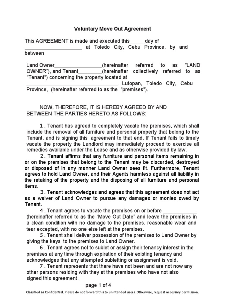 Voluntary Move Out Agreement | PDF | Leasehold Estate | Lease