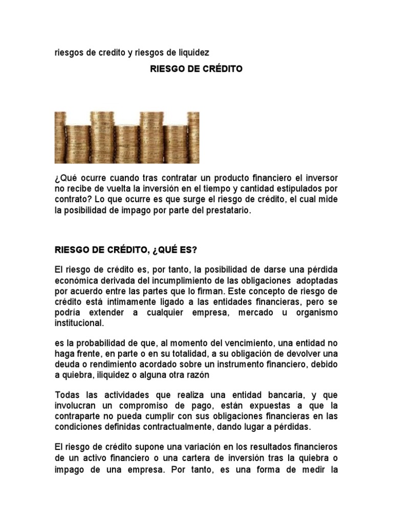 Riesgos De Credito Y Riesgos De Liquidez Pdf Riesgo Crediticio