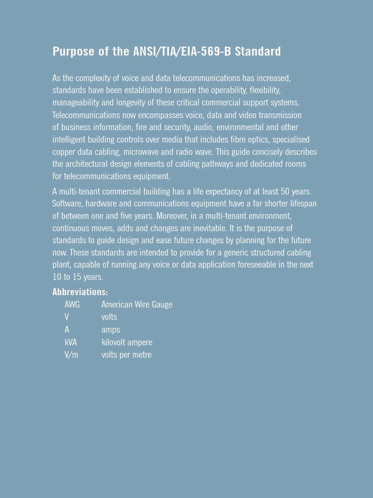 Purpose of The ANSI/TIA/EIA-569-B Standard: Abbreviations | PDF ...