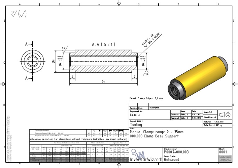 Inventorwizard: Tooling Manual Clamp: Range 0 - 75Mm 000.003 Clamp Base ...