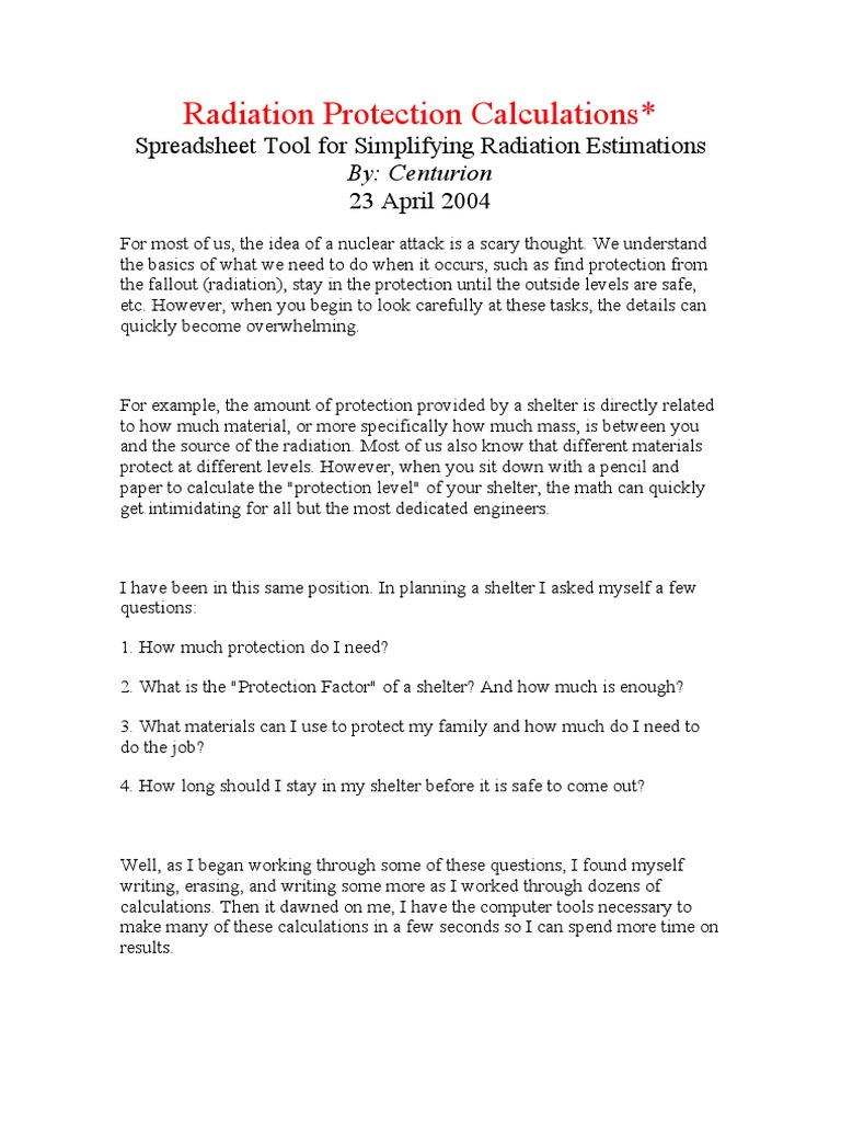 Radiation Protection Calculations PDF Microsoft Excel Ionizing