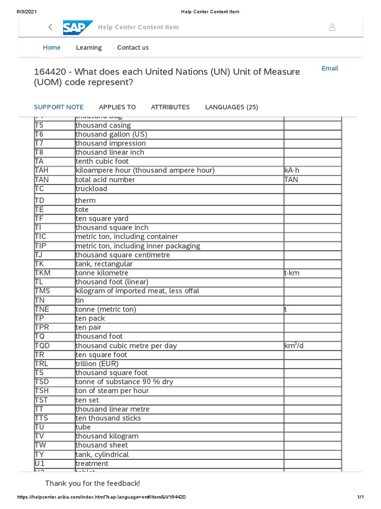 What Does Each United Nations (UN) Unit of Measure (UOM) Code Represent
