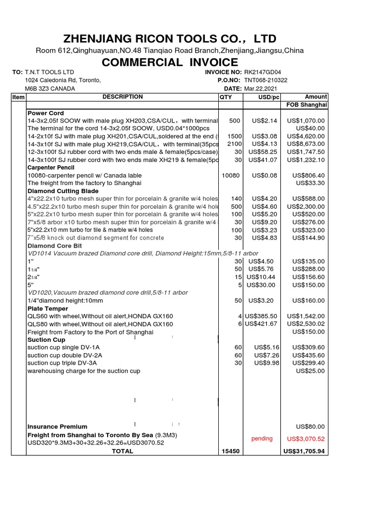 Invoice for T.N.T Tools Ltd | PDF | Industrial Processes | Manufactured ...