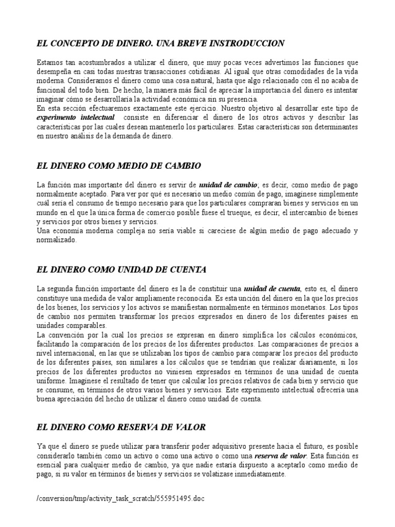 EL CONCEPTO DE DINERO - v1 | PDF | Inflación | Dinero