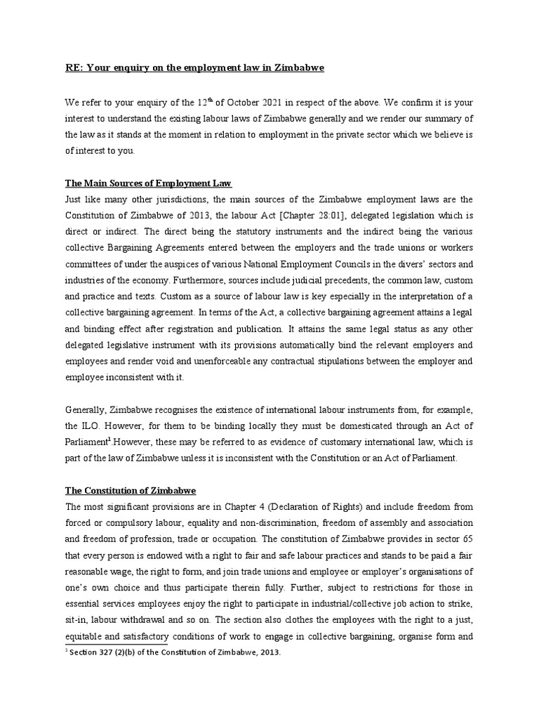 The Labour Laws in Zimbabwe | PDF | Labour Law | Employment