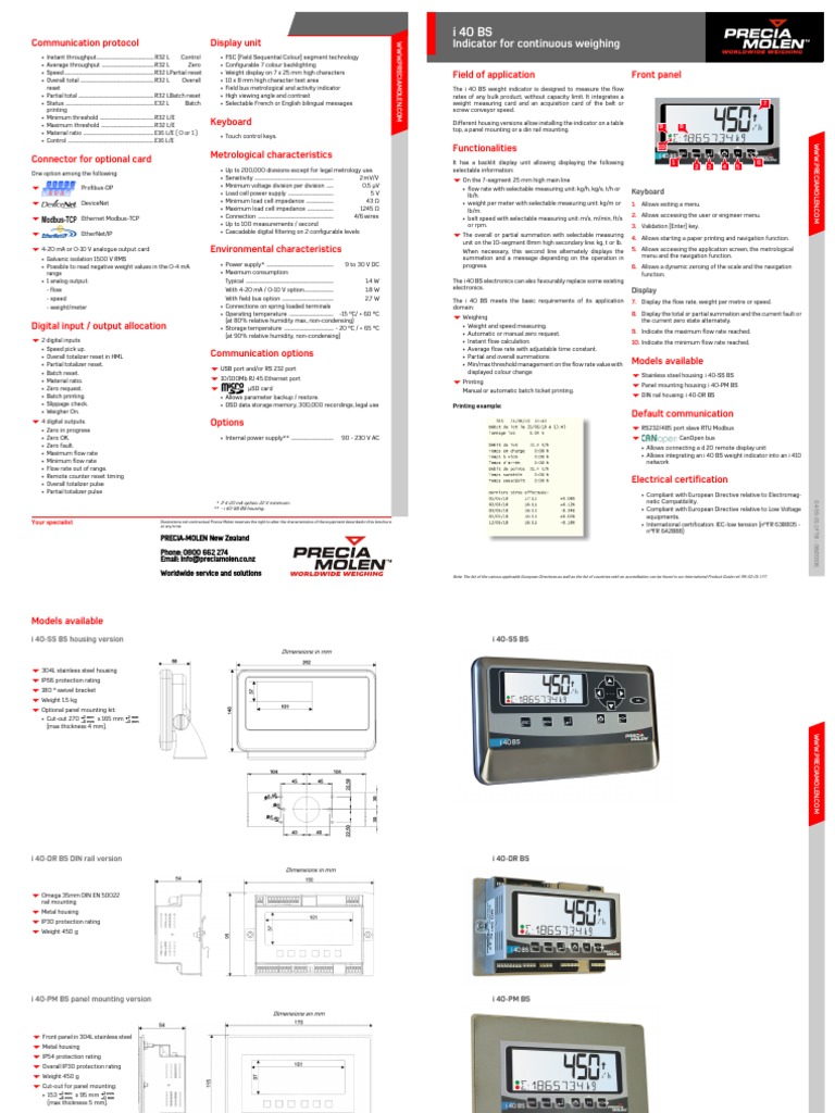 Precia Molen i40 BS Weight Indicator Guide | PDF | Power Supply | Flow ...