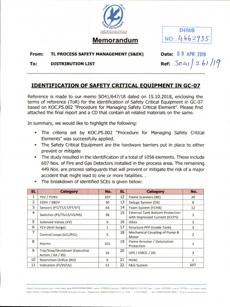 Identification of Safety Critical Equipment in Gc07 PDF