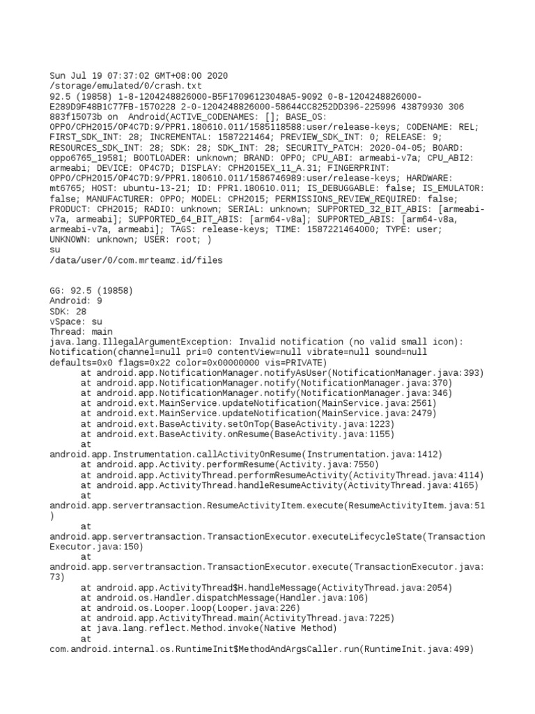Android Notification Crash Log | PDF | Android (Operating System ...