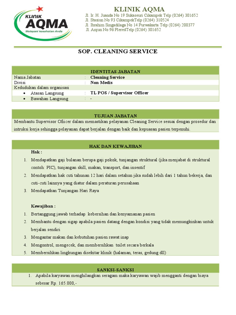Job Description Cleaning Service PDF