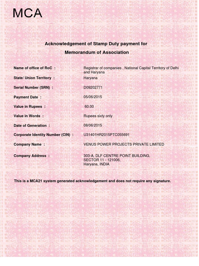 Memorandum of Association: Venus Power | PDF | Securities (Finance ...