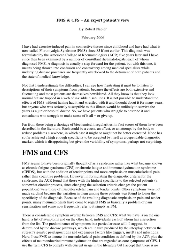 FMS CMS An Expert Patients View | PDF | Chronic Fatigue Syndrome ...