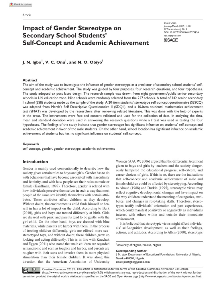 Impact of Gender Stereotype On Secondary School Students' Self-Concept ...