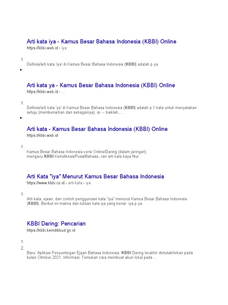 Arti Kata Iya - Kamus Besar Bahasa Indonesia (KBBI) Online | PDF