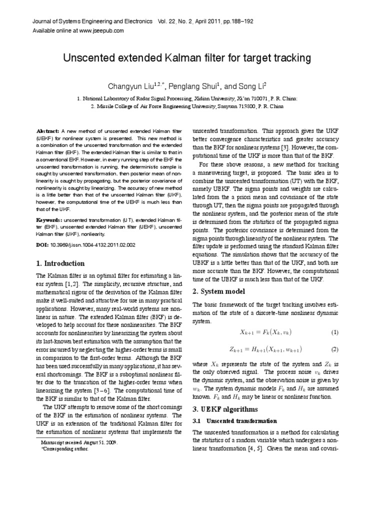 Unscented Extended Kalman Filter For Target Tracking: Changyun Liu ...