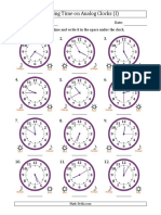 Reading Time On Analog Clocks (I) : Name: Date: Read Each Time and Write It in The Space Under The Clock