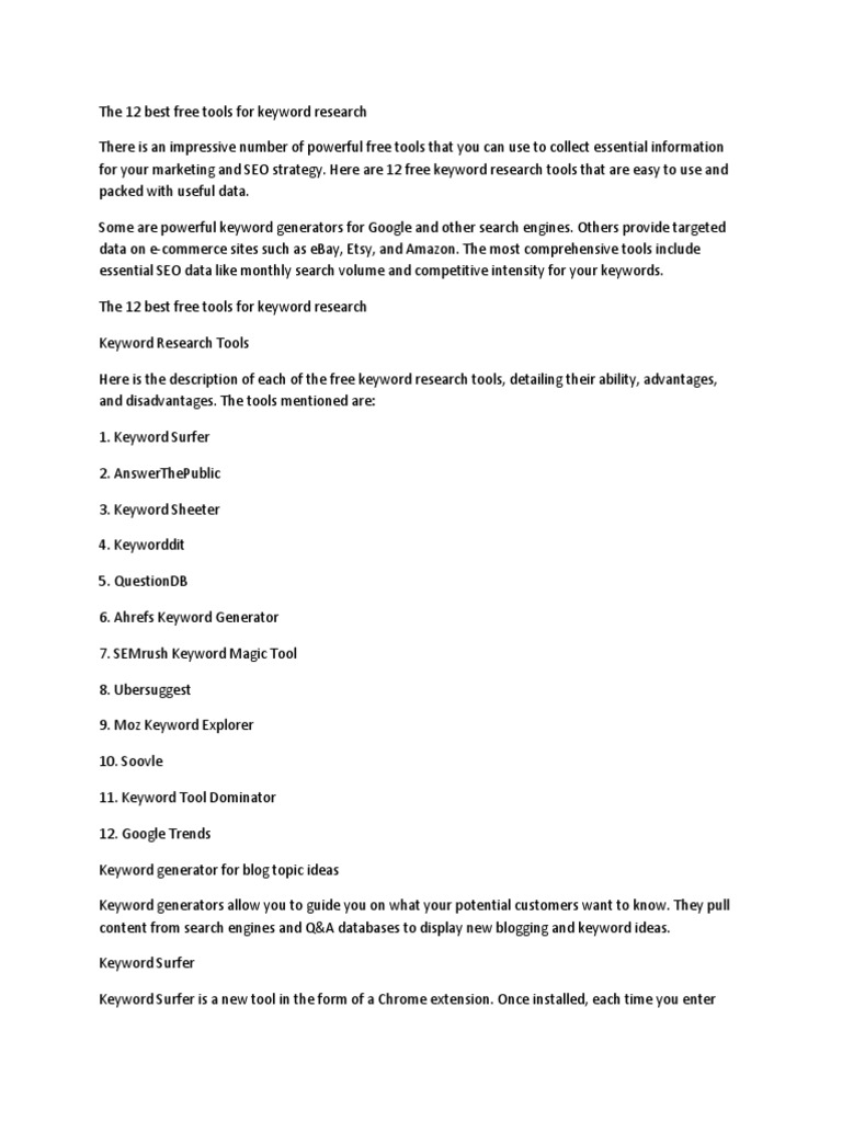 Best Free Keyword Research Tools | PDF | Search Engine Optimization ...