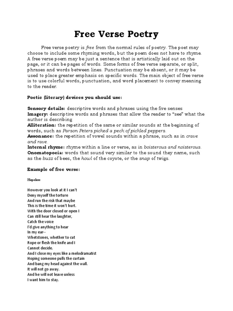 Free Verse Poetry Guide | PDF | Poetry | Rhyme