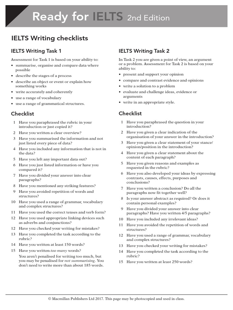 6 Writing Checklists PDF Rubric (Academic) Argument