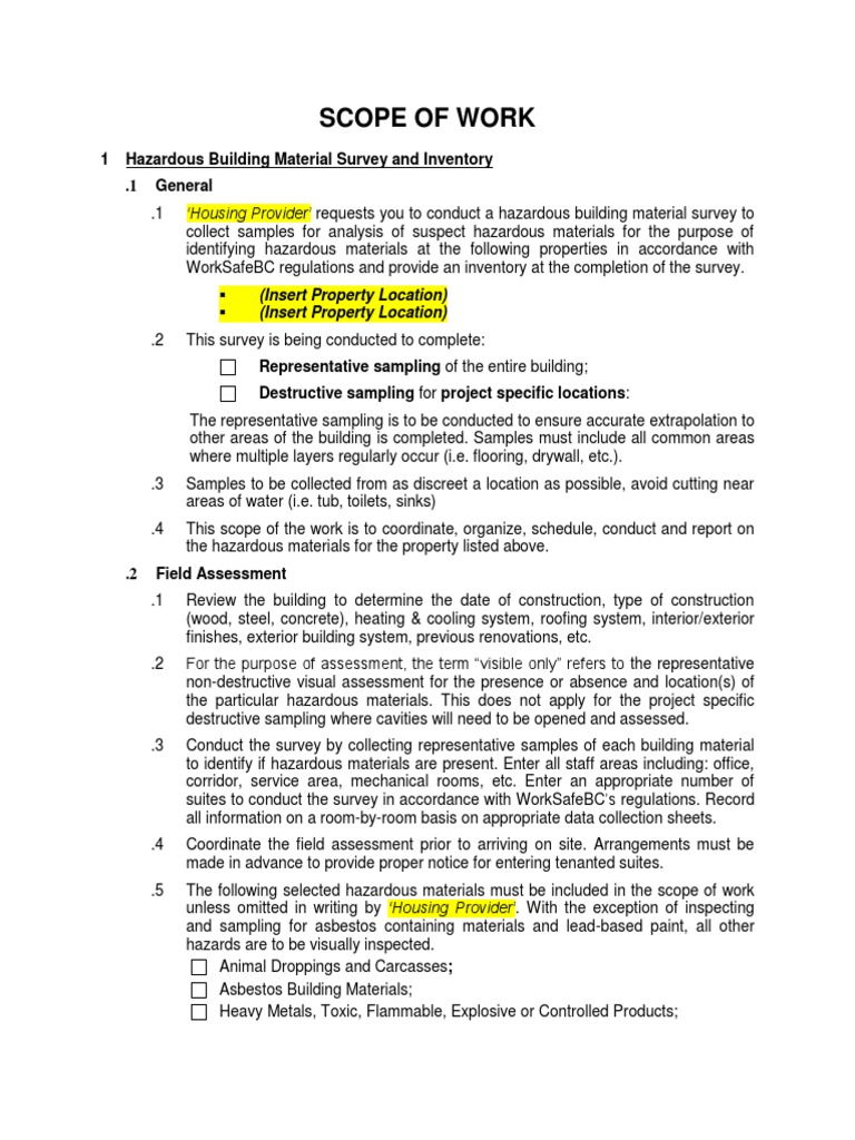 Scope of Work Hazardous Building Material Survey and Inventory PDF