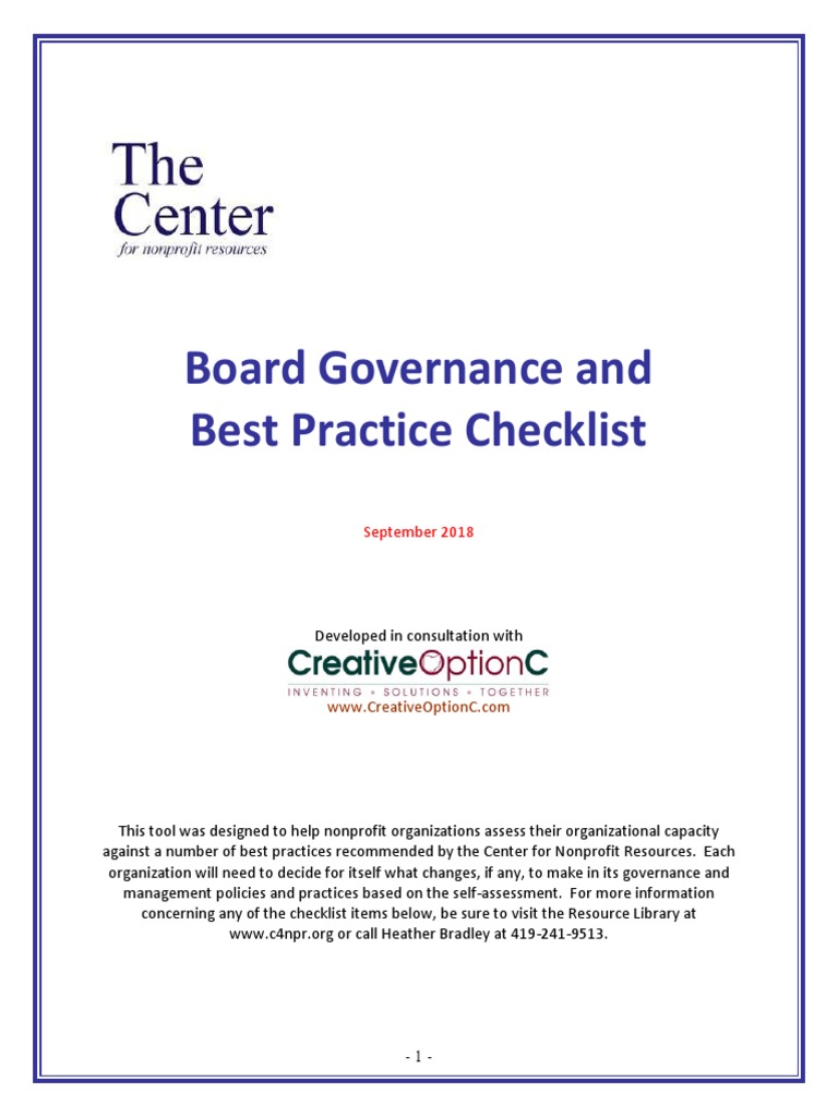 Nonprofit Board Governance Checklist | PDF | Fundraising | Employment